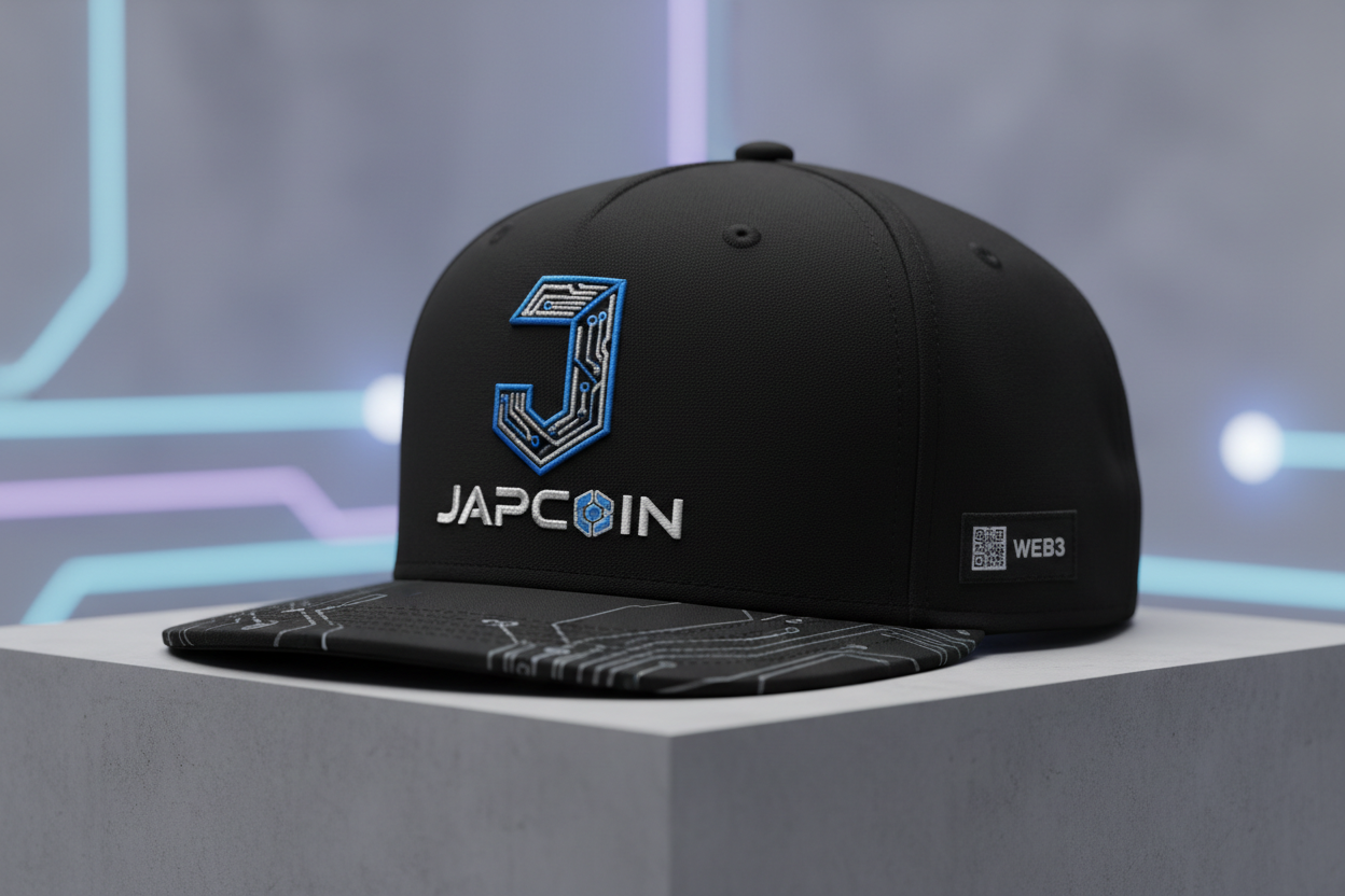 Japcoin Crypto coin cap with J logo icon on it 