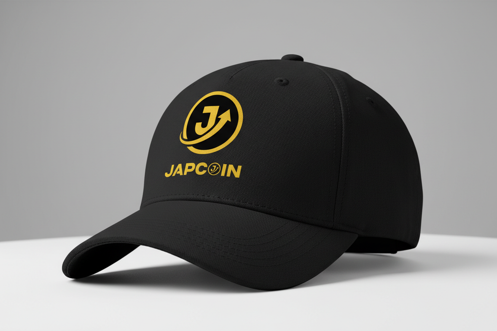 Japcoin logo in a cap black and yellow 