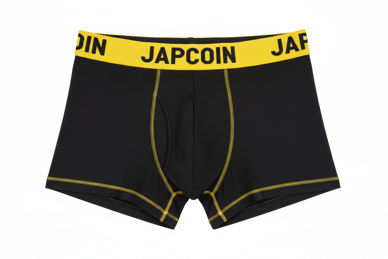 Japcoin on mens boxers black and yellow 